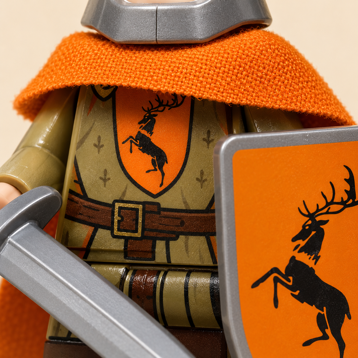 Printed guard outfits — Orange-Cloaked King & Guard MOC Minifigure Set — 13 Figures