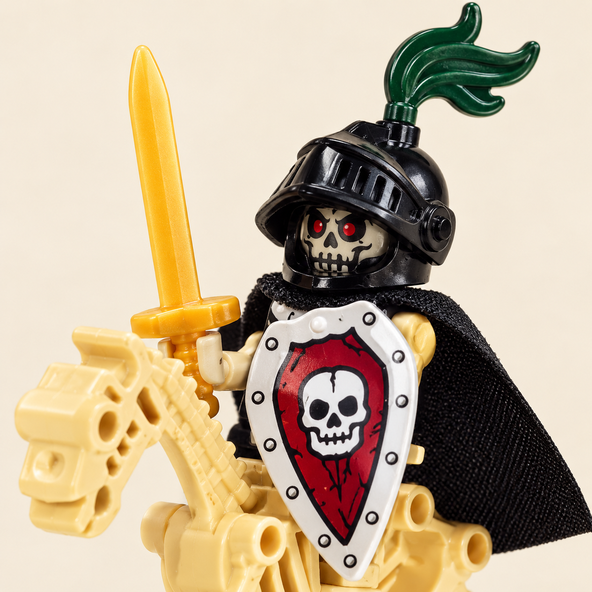 Helmeted and caped skeleton riders — Skeleton Knight & Bone Horse MOC Set