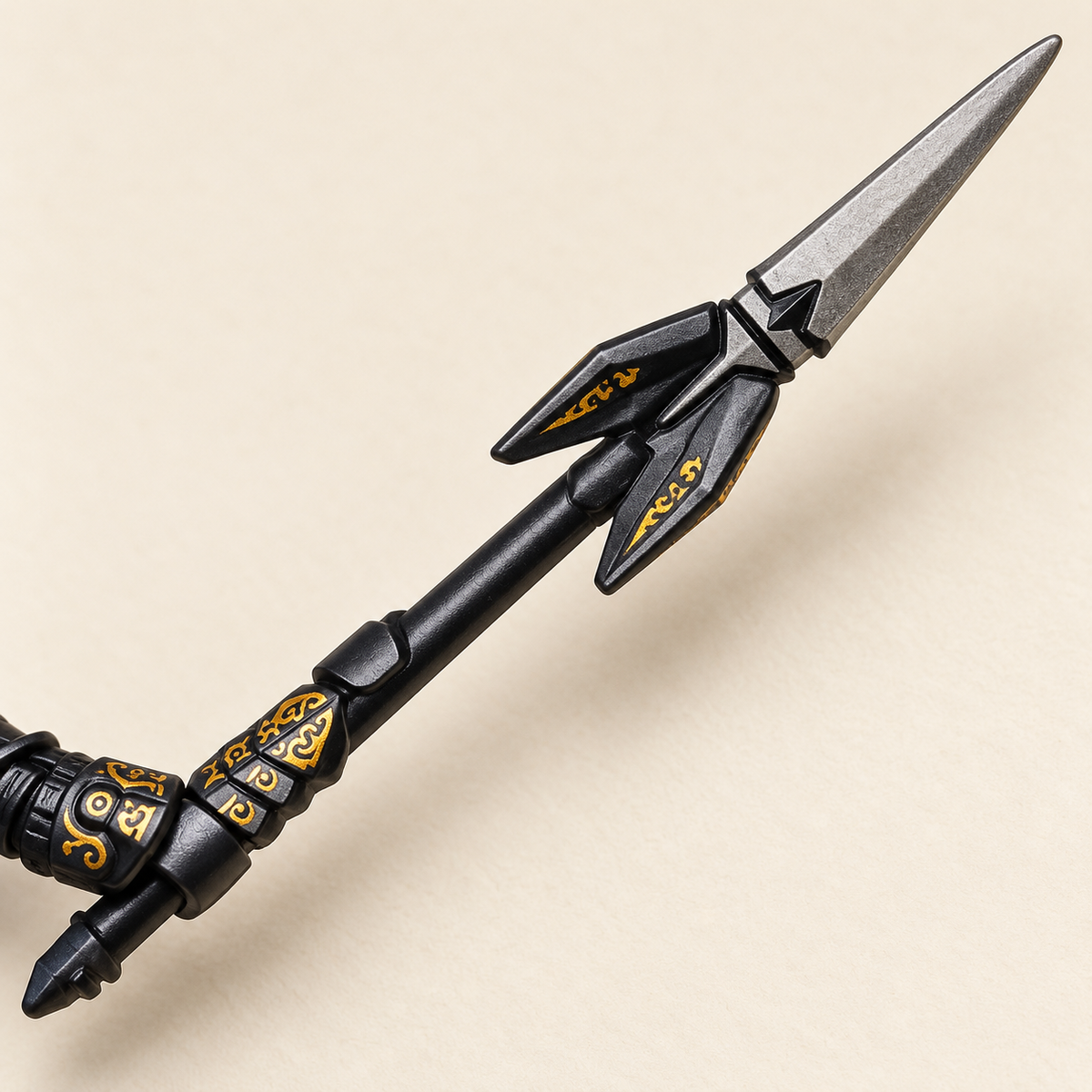 Miniature toy spear — Black & Gold Armored Warrior MOC Minifigure
