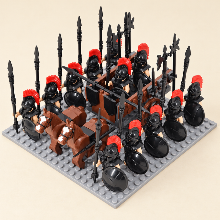 Black-Armored Warrior Chariot MOC Display Set — 12 Figures