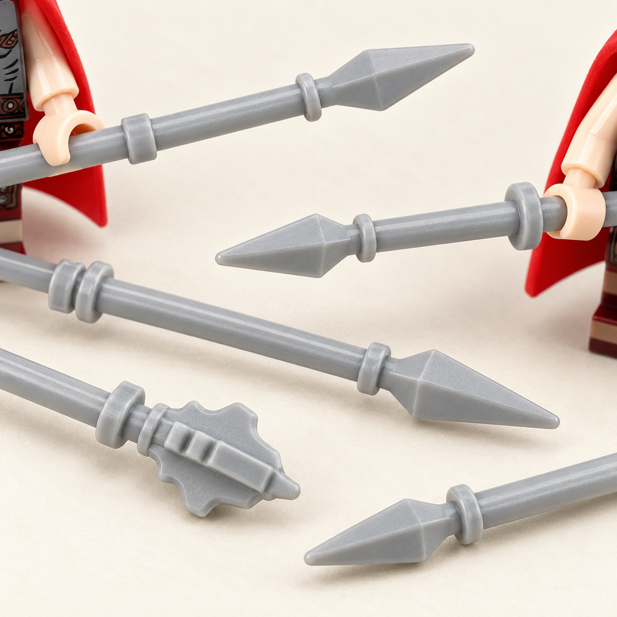 Miniature gray spears — Red-Crested Legion MOC Minifigure Set — 12 Figures