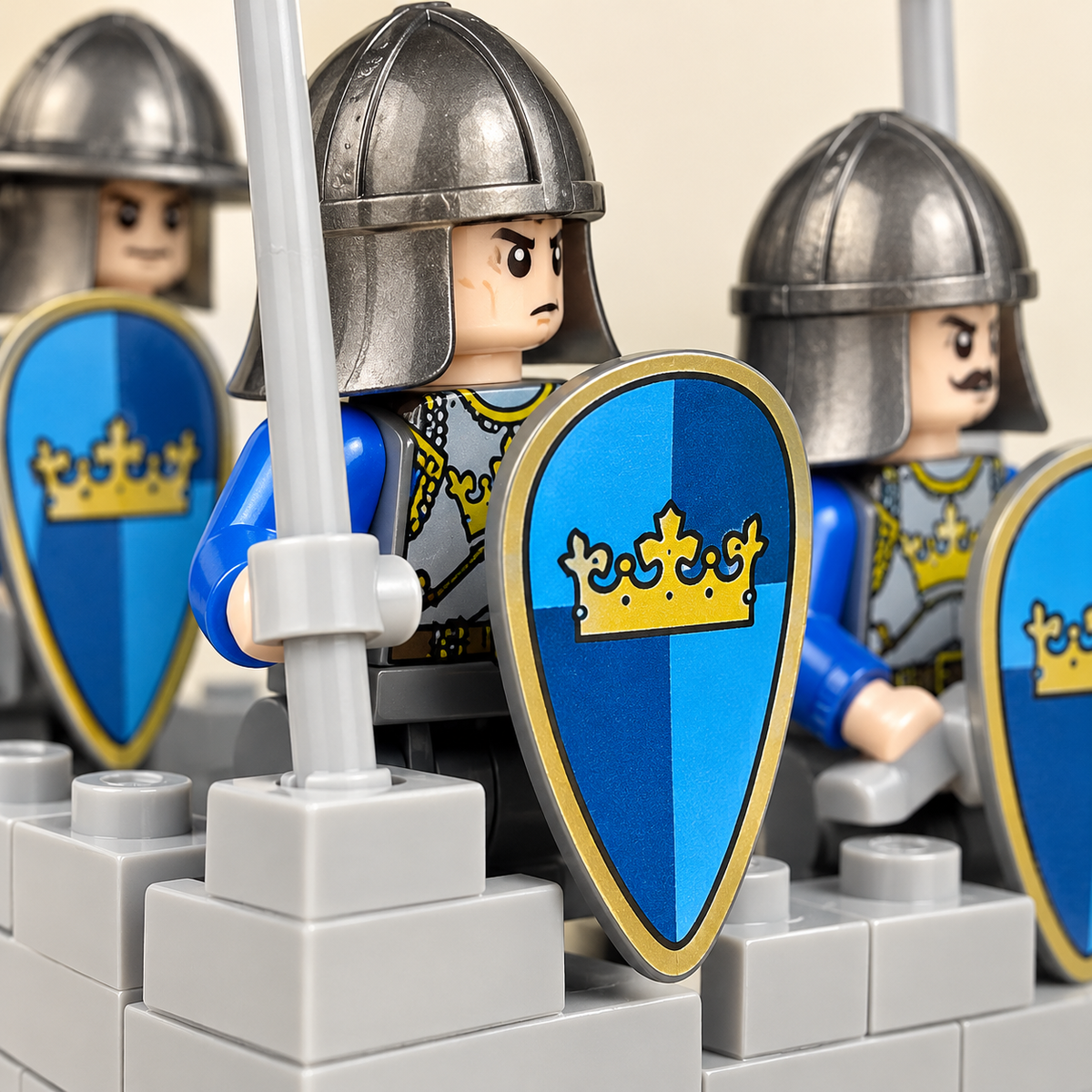 Blue crown-emblem shields — Medieval Castle Gate MOC Building Set