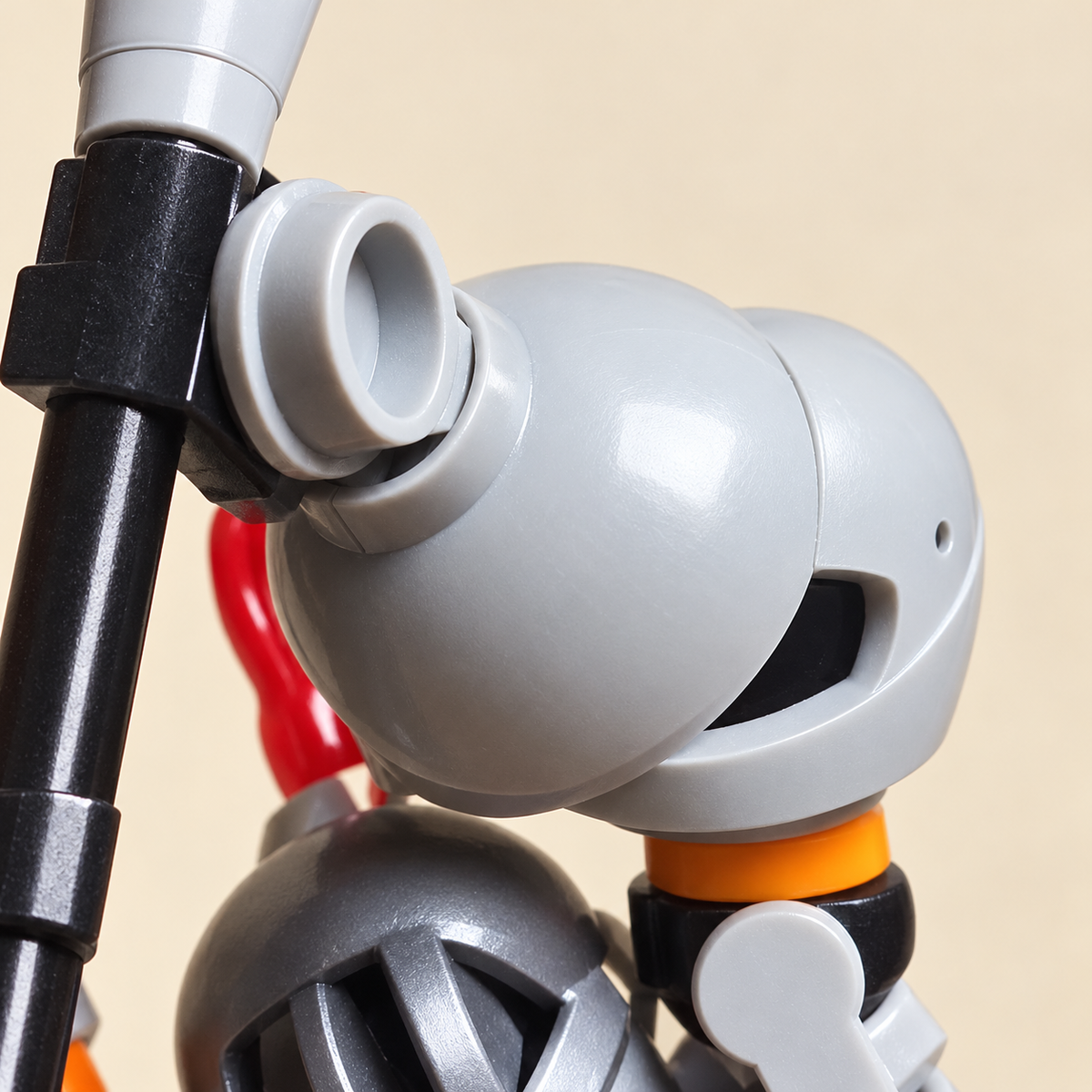 Gray helmet and head detail — Medieval Mecha Knight MOC Building Model