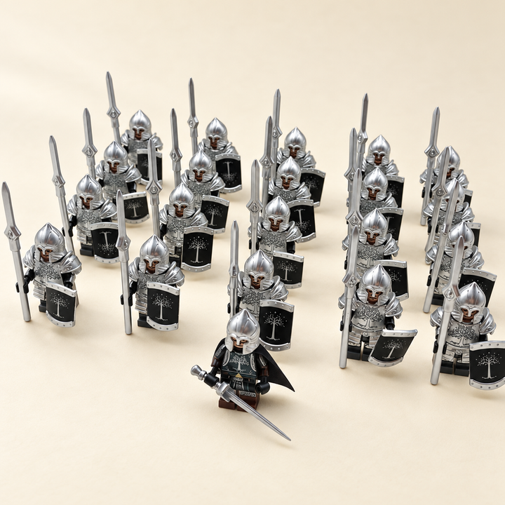 Silver-Armored Fantasy Guard MOC Set — 21 Figures