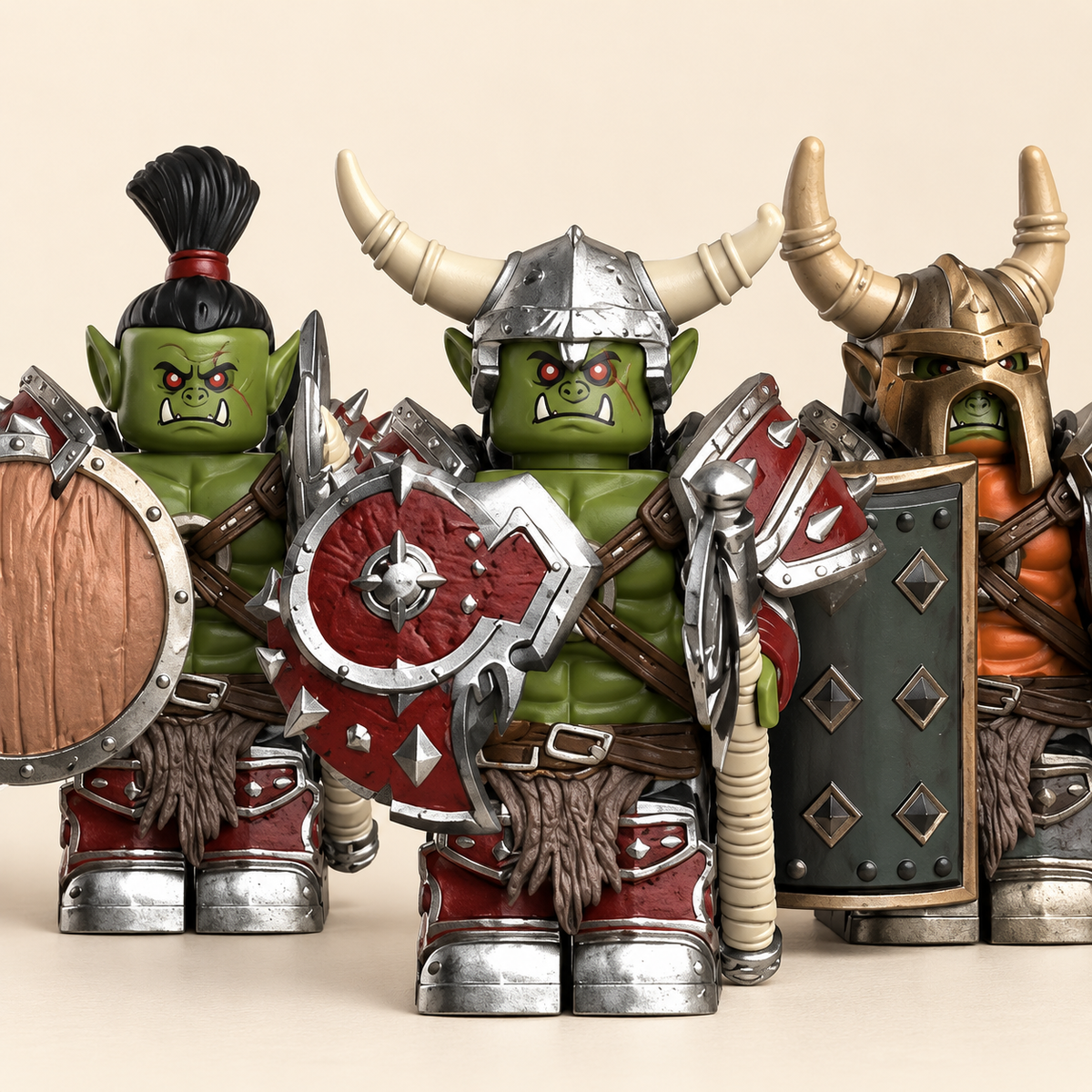 Green front-row orc designs — Fantasy Orc Army MOC Minifigure Set — 14 Figures