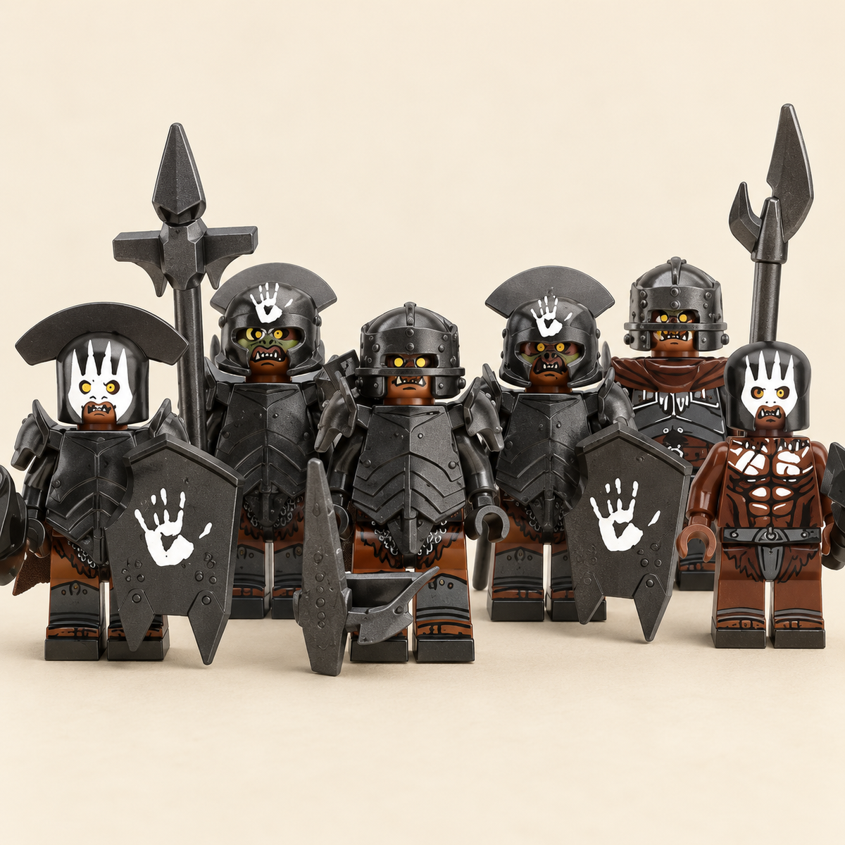 Dark-armored rear warriors — Fantasy Orc Army MOC Minifigure Set — 14 Figures