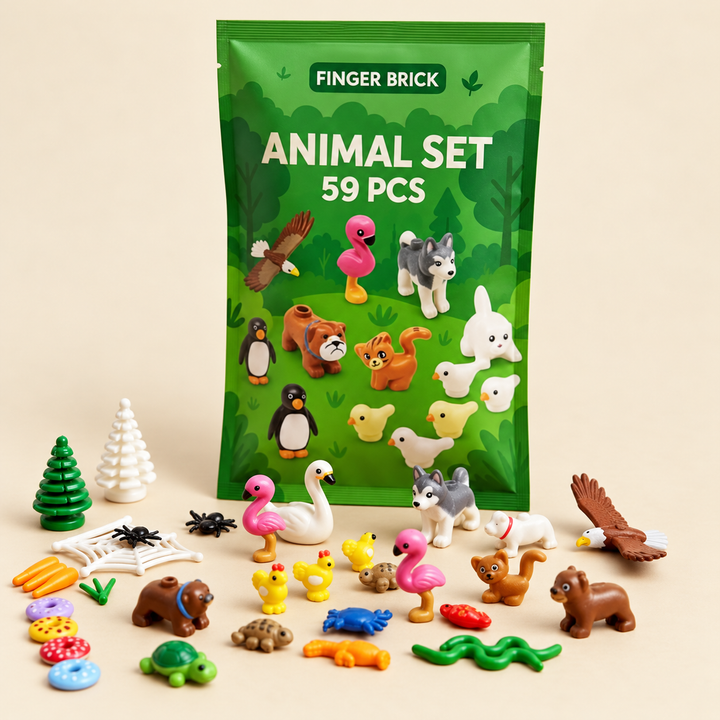 Animal Figures & Scene Accessories MOC Pack — 59 Pieces