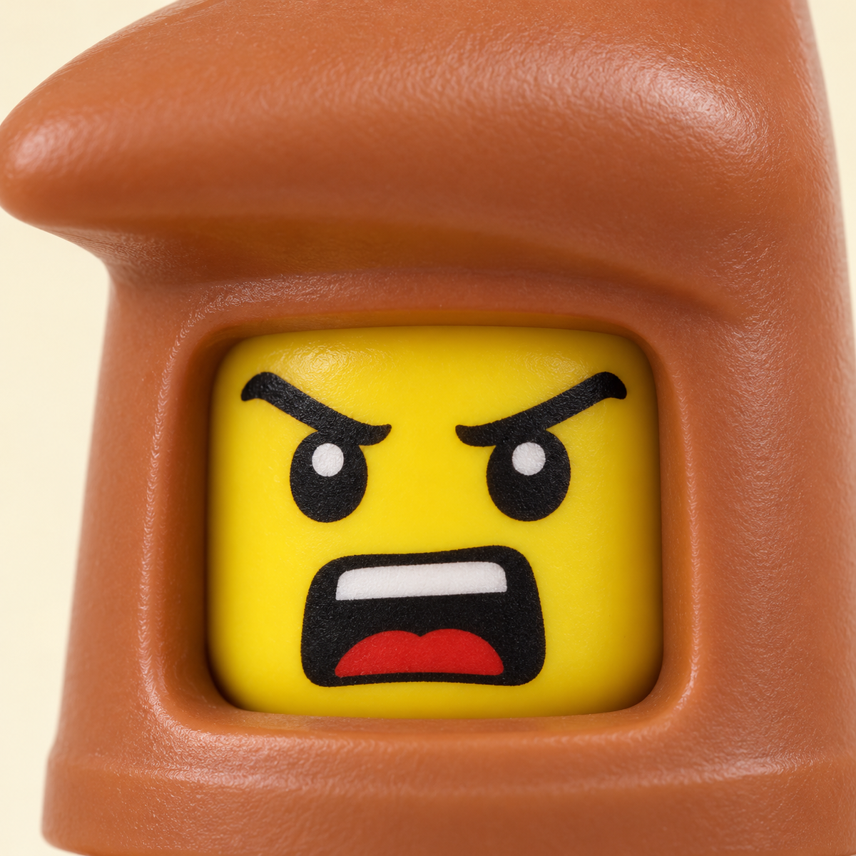 Brown figure's printed facial expression — Pterosaur Costume MOC Minifigure Set — 5 Figures