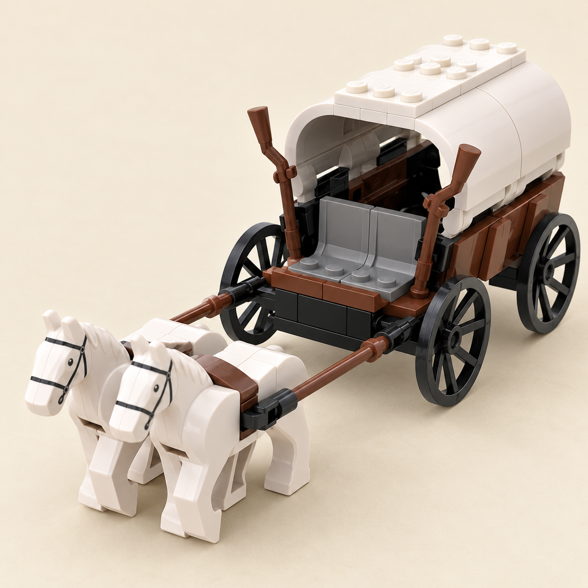 White covered wagon — Medieval Horse-Drawn Carriage MOC Building Set — 3 Designs