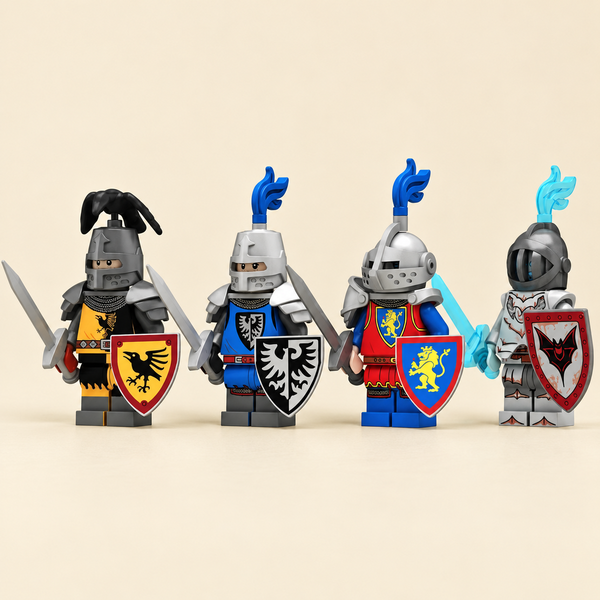 Four heraldic knights together — Heraldic Knight MOC Minifigure Set — 4 Figures