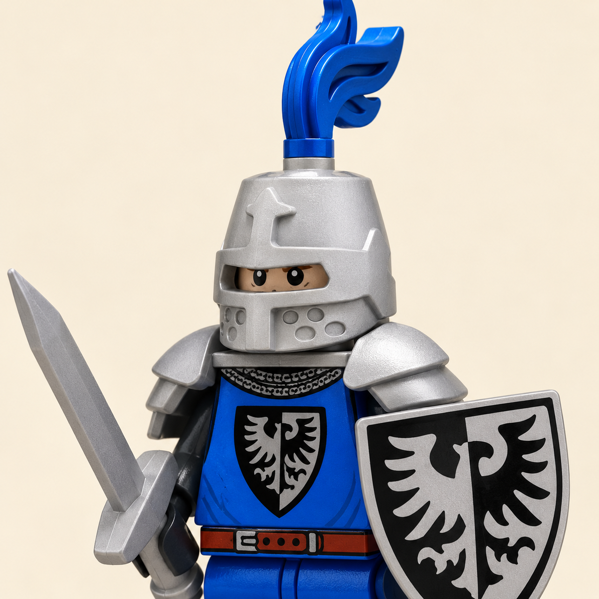 Blue eagle-emblem knight design — Heraldic Knight MOC Minifigure Set — 4 Figures