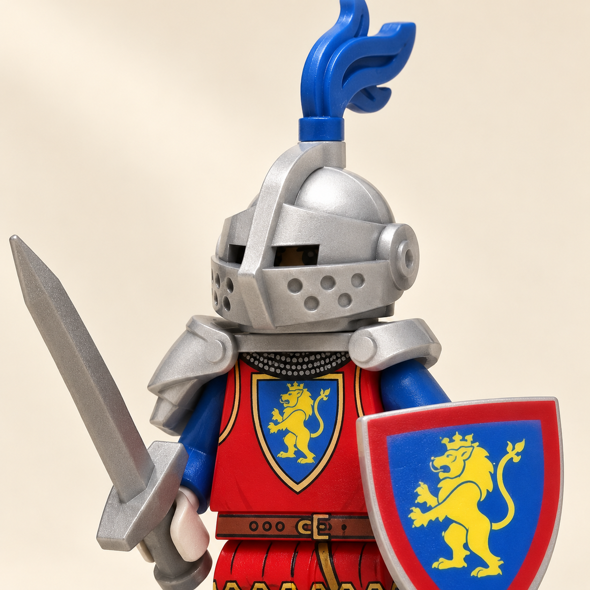 Red and blue knight design — Heraldic Knight MOC Minifigure Set — 4 Figures