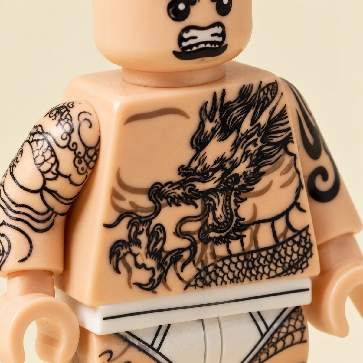 Black dragon-style printing — Tattoo Art MOC Minifigure Set — 6 Figures