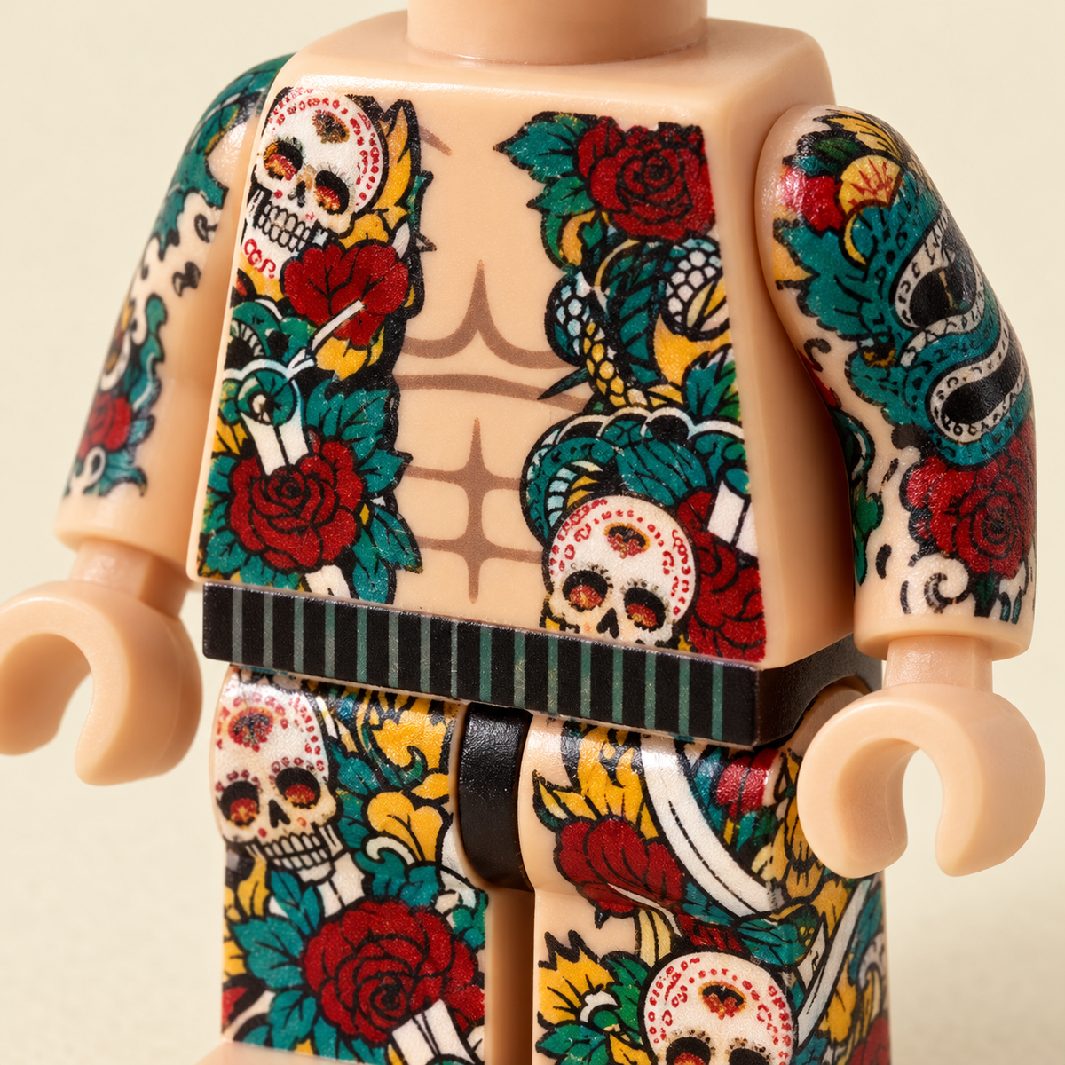 Skull and rose-style printing — Tattoo Art MOC Minifigure Set — 6 Figures