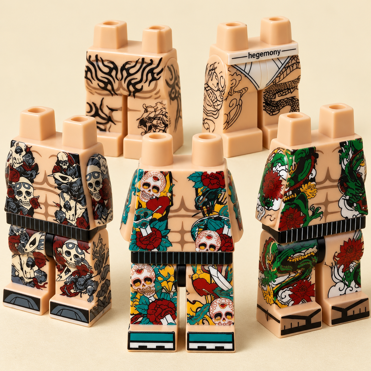 Printed leg designs — Tattoo Art MOC Minifigure Set — 6 Figures