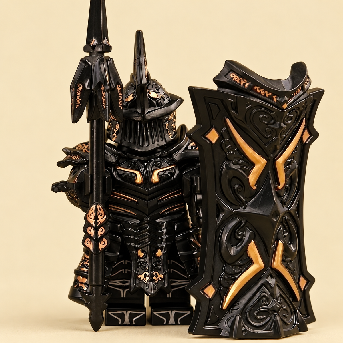 Black-armored warrior — Gold & Black Armored Knight MOC Set — 2 Figures