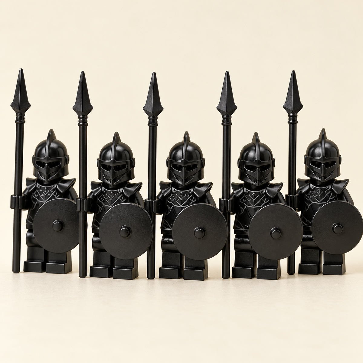 Five black-armored guards — Dragon & Castle Ruins MOC Battle Set — 5 Guard Figures
