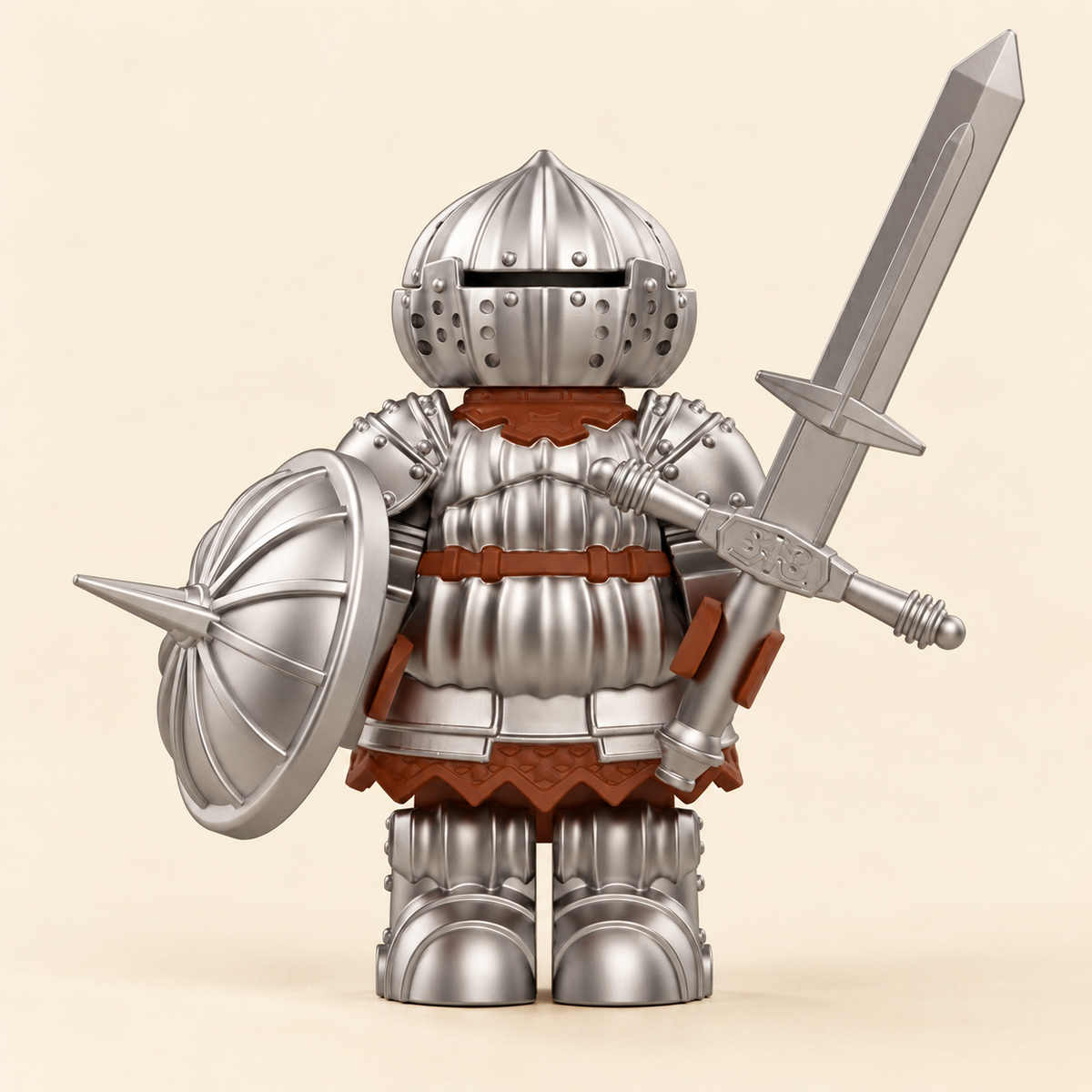 Complete silver-armored knight — Silver-Armored Sword Knight MOC Minifigure