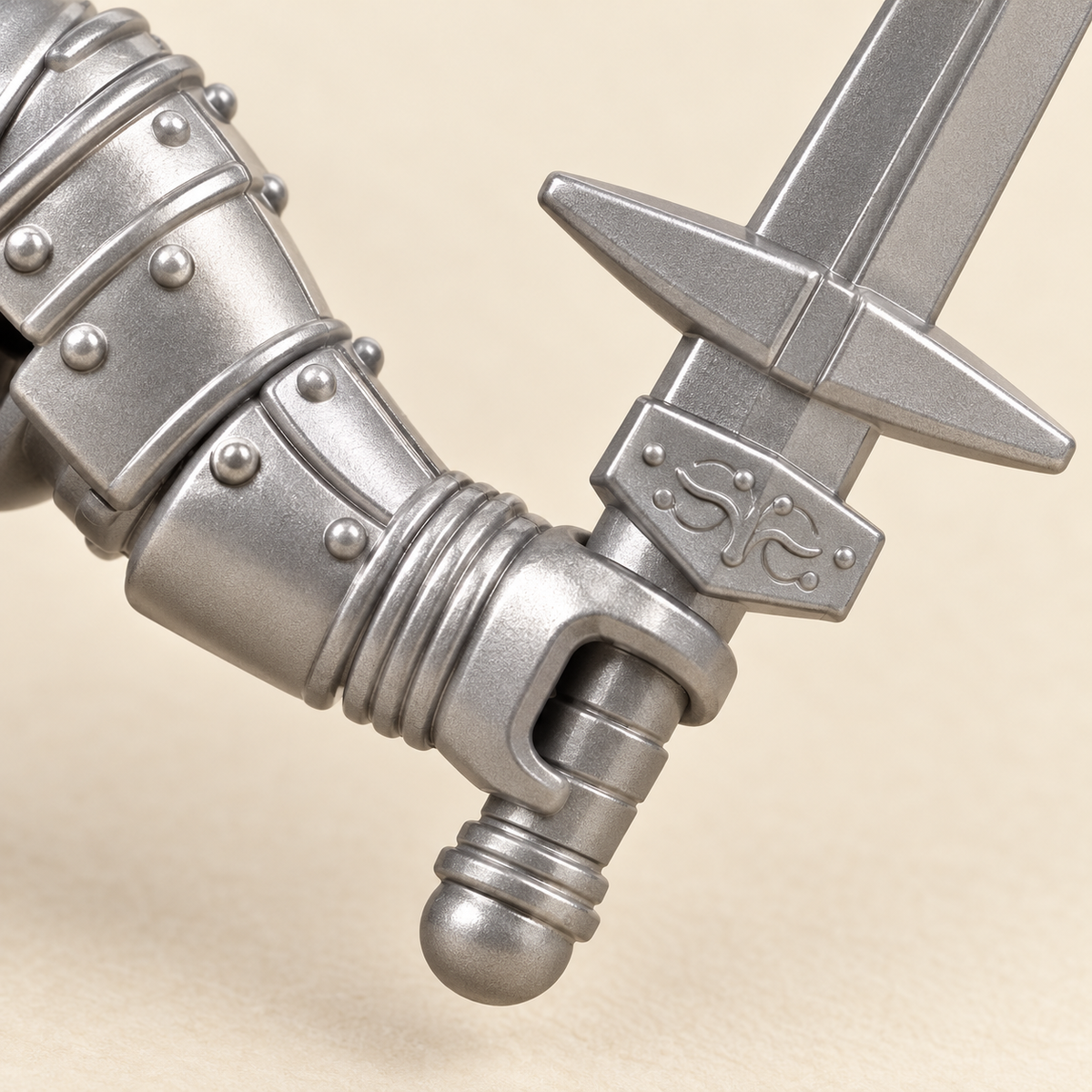 Arms and molded hand grips — Silver-Armored Sword Knight MOC Minifigure