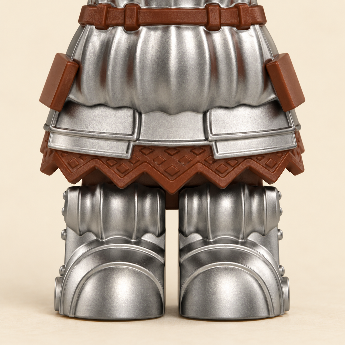 Sculpted leg armor — Silver-Armored Sword Knight MOC Minifigure