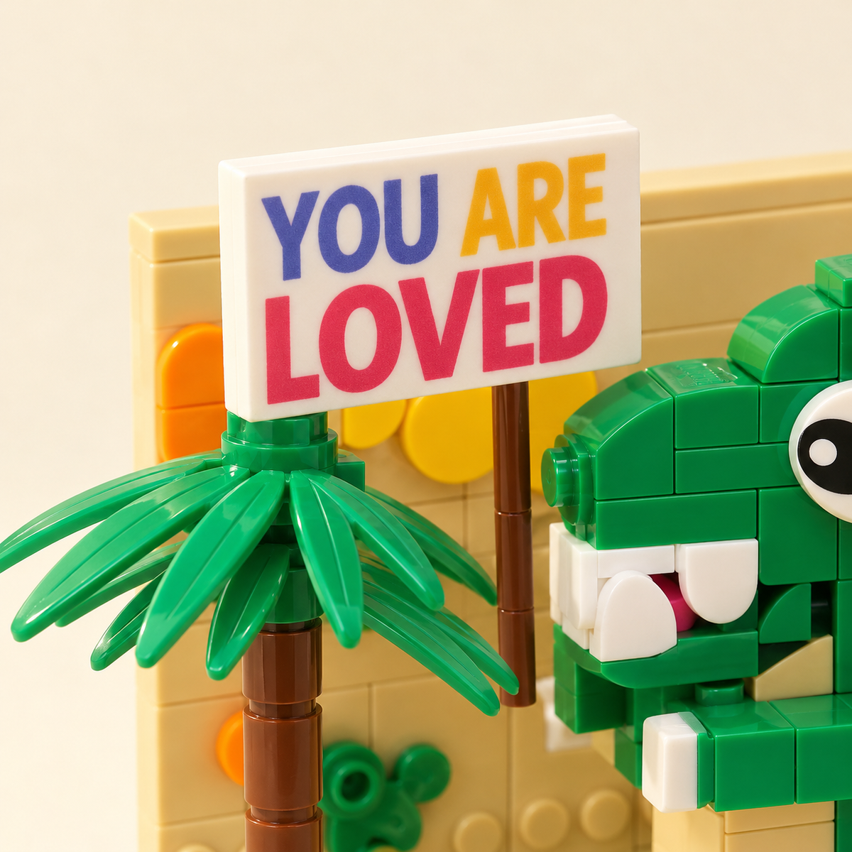 Physical You Are Loved sign — You Are Loved Dinosaur MOC Display Building Set